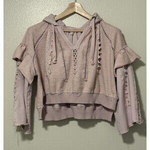 Free People Movement Heartbeat Hoodie Size XS Pink Oversized Boho Artsy Crochet